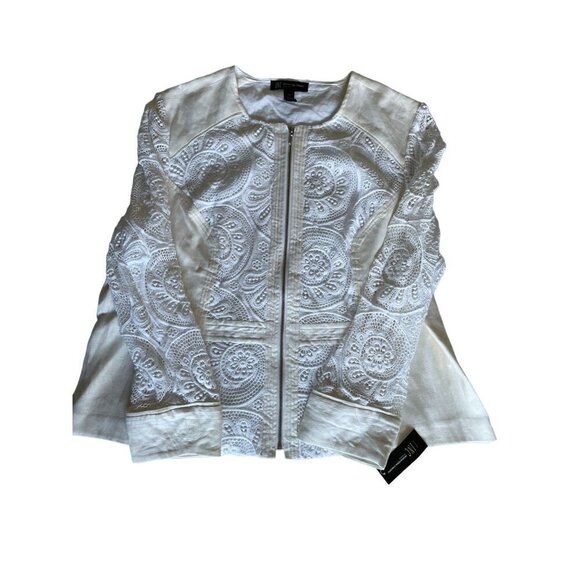 INC International Concepts Women's Jacket Sz 3X Cotton Linen Lace Insets White - Picture 13 of 13